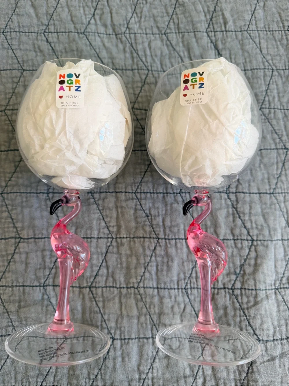 Novagratz At Home Pink Flamingo Plastic Wine/Drink Glasses Set Of 2 NEW